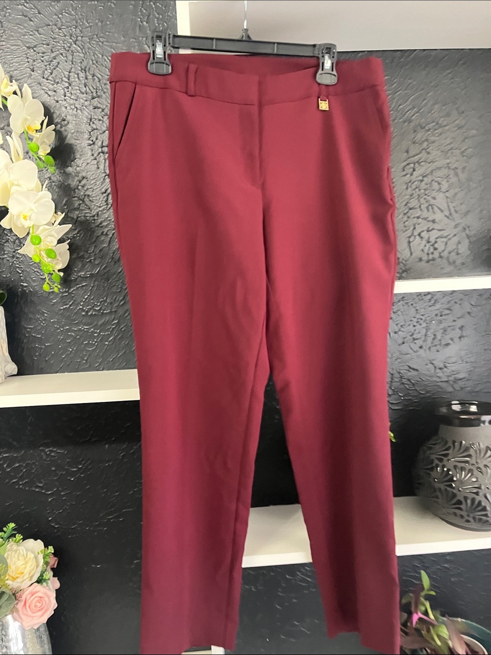 Anne Klein Straight-Leg Ponte Pants in Burgundy
